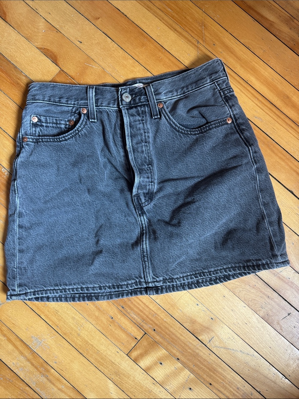 Levi's Washed Black Denim A-Line Mini Skirt